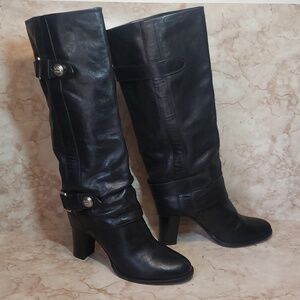 Coach Black Leather High Heel Pull On Women's Knee Length Boots Size 7